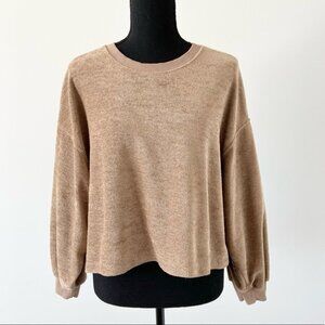 Trafaluc by Zara Tan Drop  Shoulder Cropped Pullover Sweater